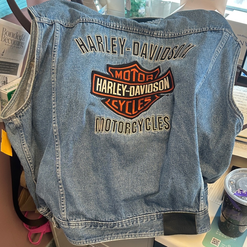 Harley-Davidson Blue Denim Vest with Orange & Black Logo